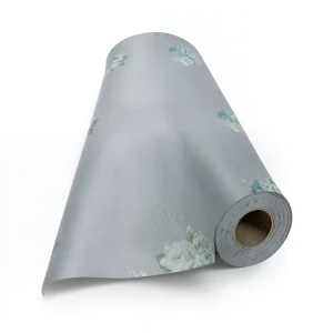 Floral Wallpaper Vinyl Wrap 15.6m x 106cm Gray with Green and Blue