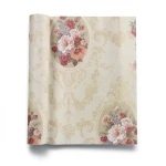 Floral Wallpaper Vinyl Wrap 15.6m x 106cm Beige with Red and White