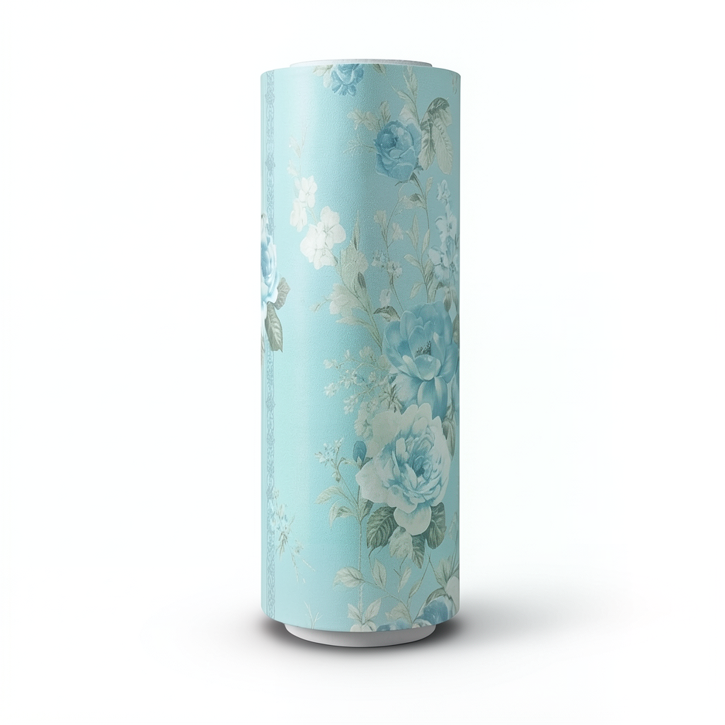 Floral Wallpaper Vinyl Wrap 15.6m x 106cm Cyan Green Grey
