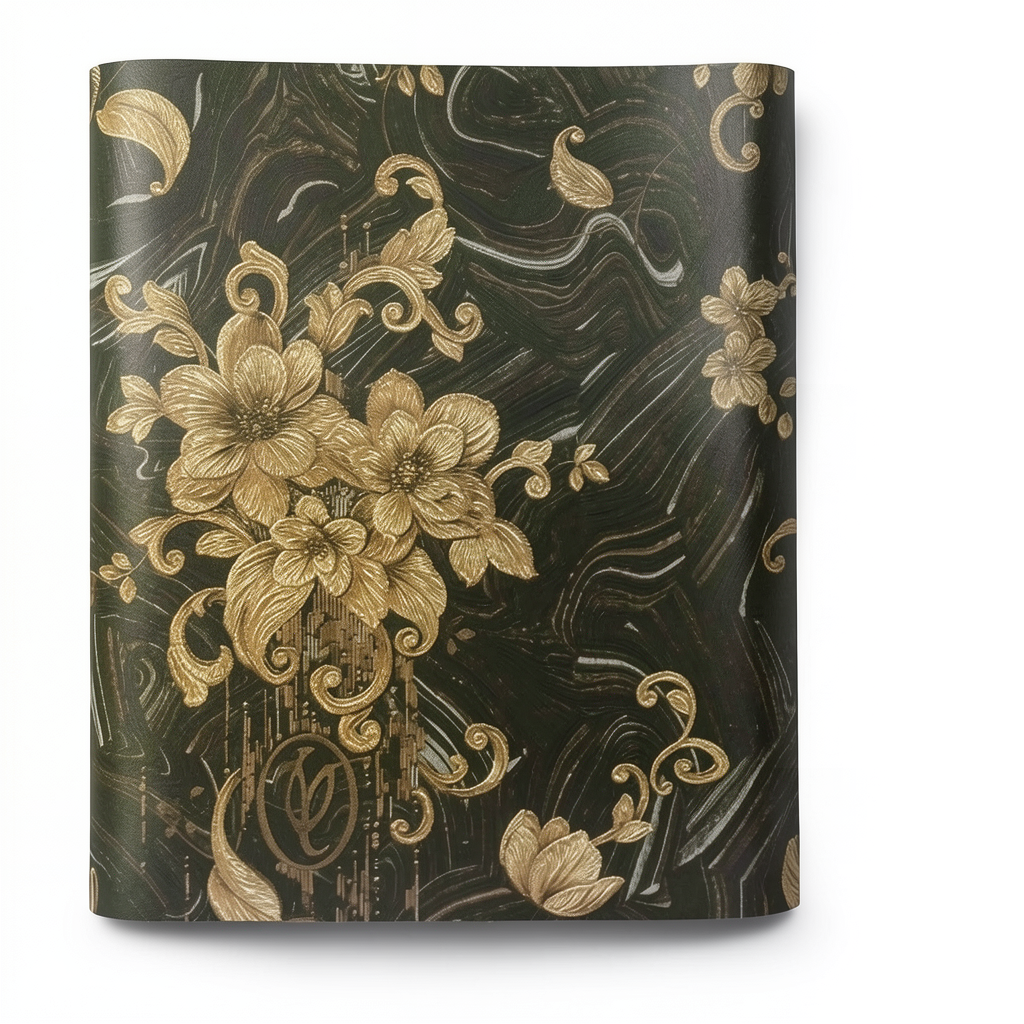 Italian Patterned Wallpaper 10m×1.06m Dark Olive Green, Model 84004