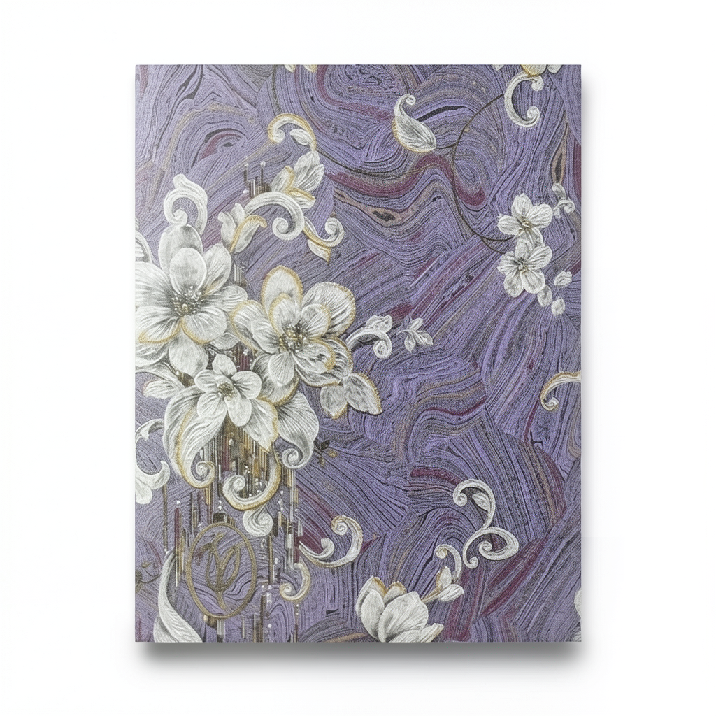 Patterned Wallpaper 10m x 1.06m Gray with Purple, Model 84001-1