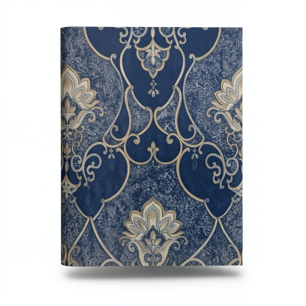 Italian Wallpaper 10m×1.06m Navy Blue with Beige, Model 85059