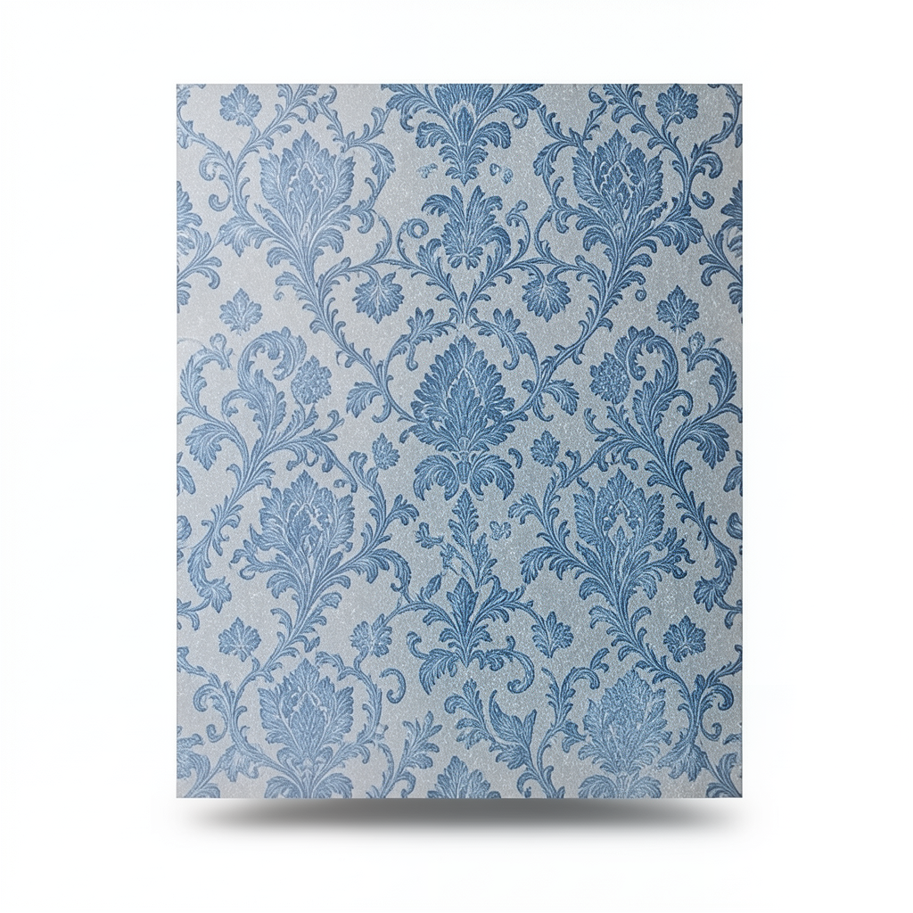 Patterned Wall Cover 10m×1.06m Gray with Blue Color, Model 5506