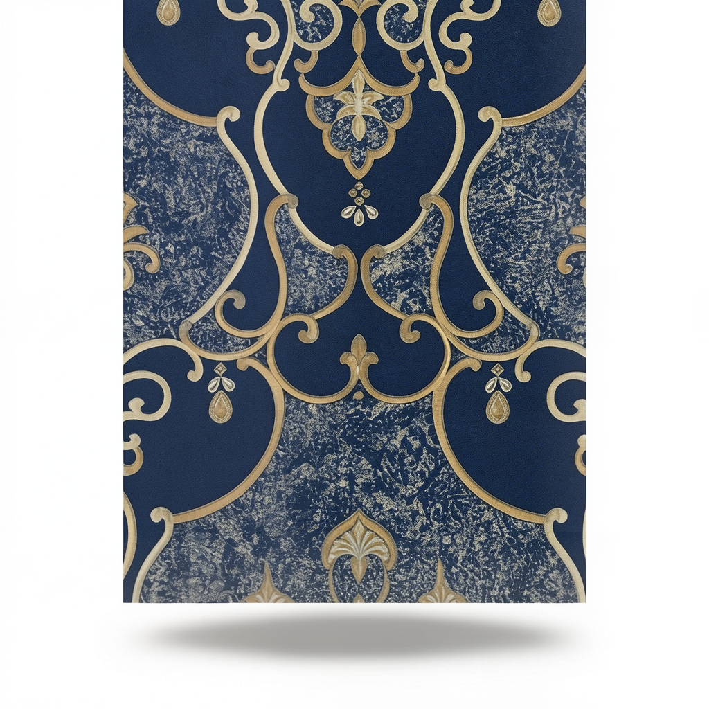 Italian Wallpaper 10m×1.06m Navy Blue with Beige, Model 85059