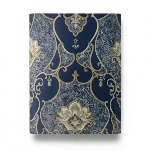 Italian Wallpaper 10m×1.06m Navy Blue with Beige, Model 85059