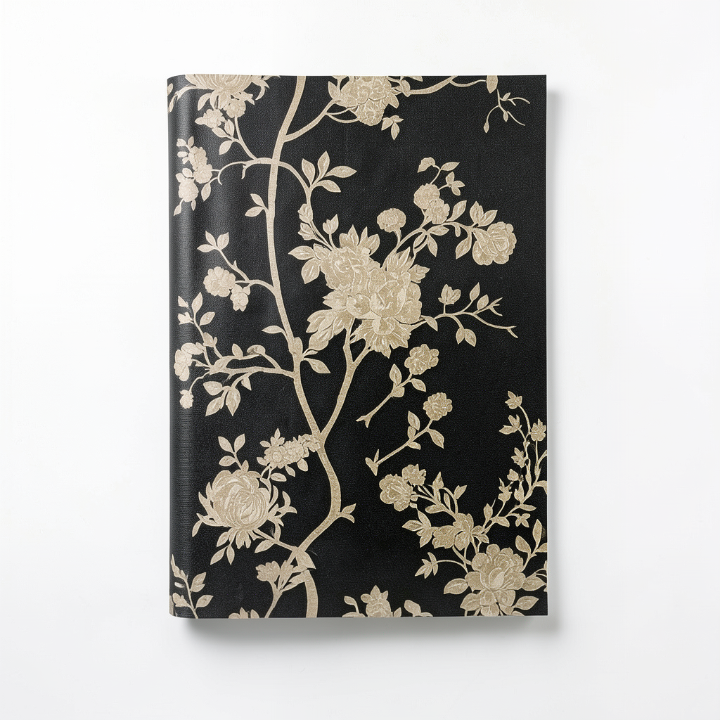 Floral Wall Cover 10m×0.70m Black with Beige, Model 12013