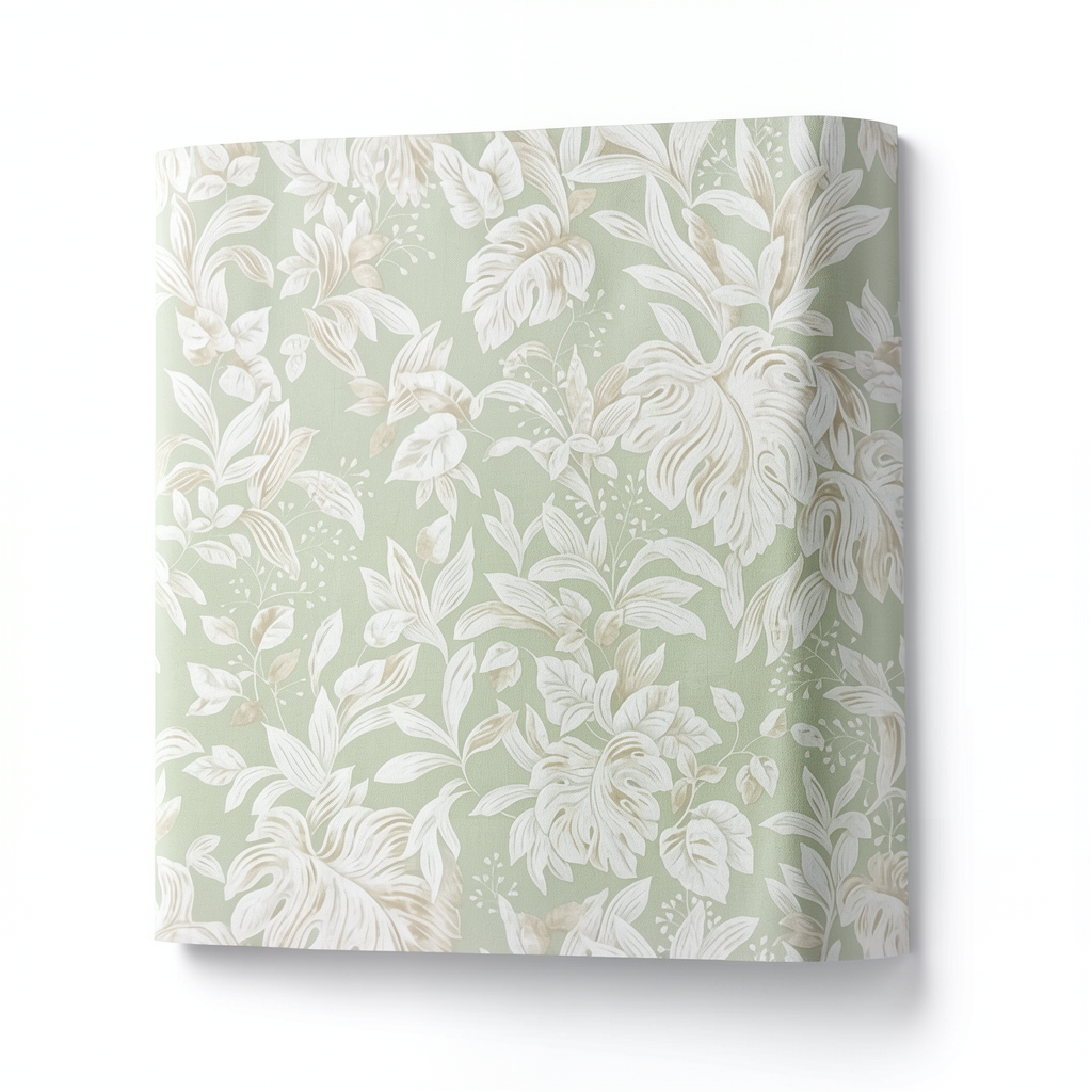 Leaf-patterned Italian Paper 10m×1.06m Light Green with Beige, Model Z46052