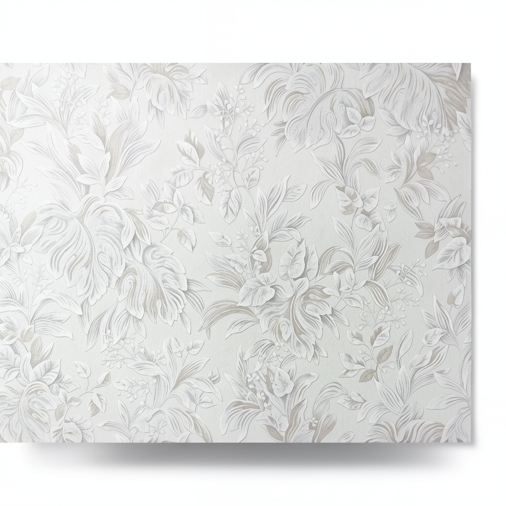 Leaf-patterned Wall Covering 10m×1.06m Light Gray Color