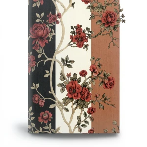 Floral Italian Paper Wallpaper 10m×0.70m Beige with Red and Black