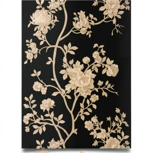 Floral Wall Decoration 10m×0.70m Black with Beige, Model 12002