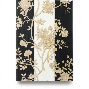 Floral Wall Cover 10m×0.70m Black with Beige, Model 12013