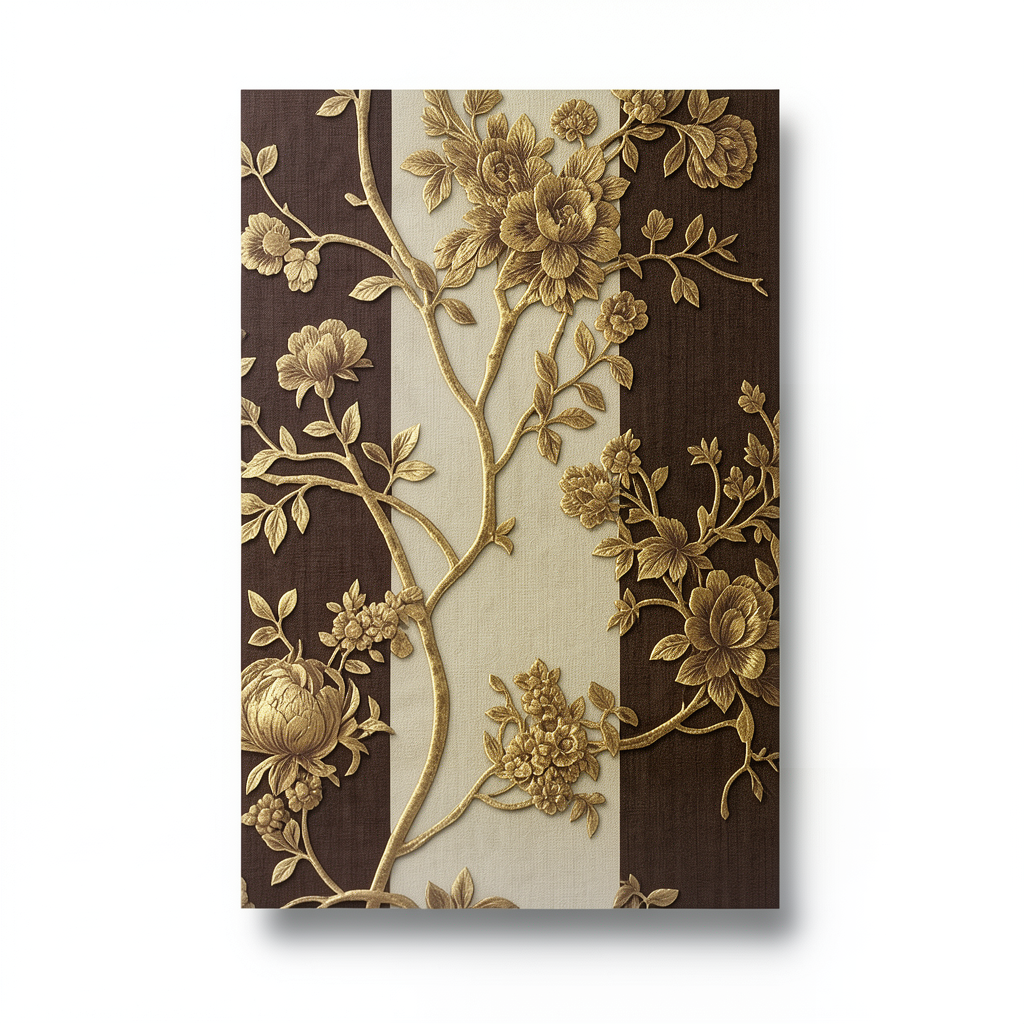 Floral Italian Paper Brown with Golden Color, Size 10m×0.70m, Model 12015