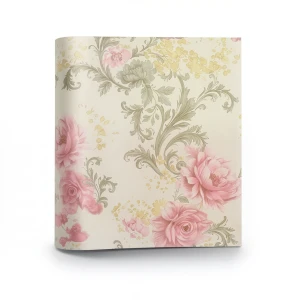Italian Wallpaper Floral Design 10m x 0.73m Beige with Pink