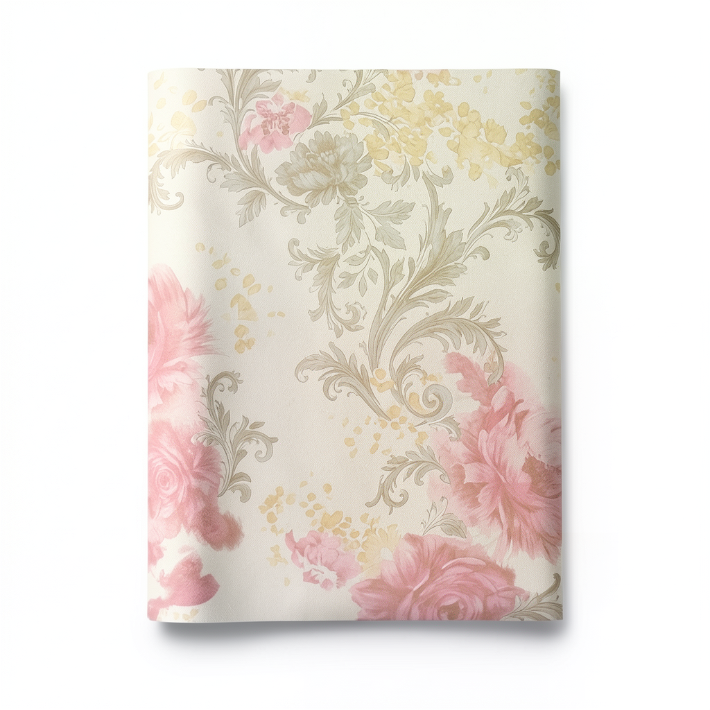 Italian Wallpaper Floral Design 10m x 0.73m Beige with Pink