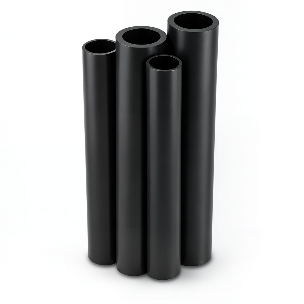مواسير HDPE بولي ايثيلين عالي الكثافة PE 100 ضغط 6 بار قطر خارجي 225 مم سمك 12.8 مم لون أسود