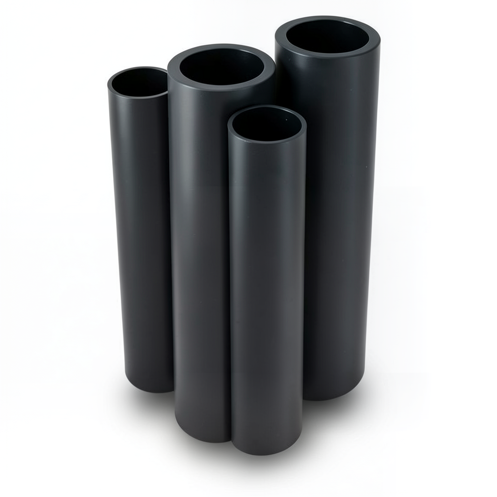 مواسير HDPE بولي ايثيلين عالي الكثافة PE 100 ضغط 6 بار قطر خارجي 225 مم سمك 12.8 مم لون أسود
