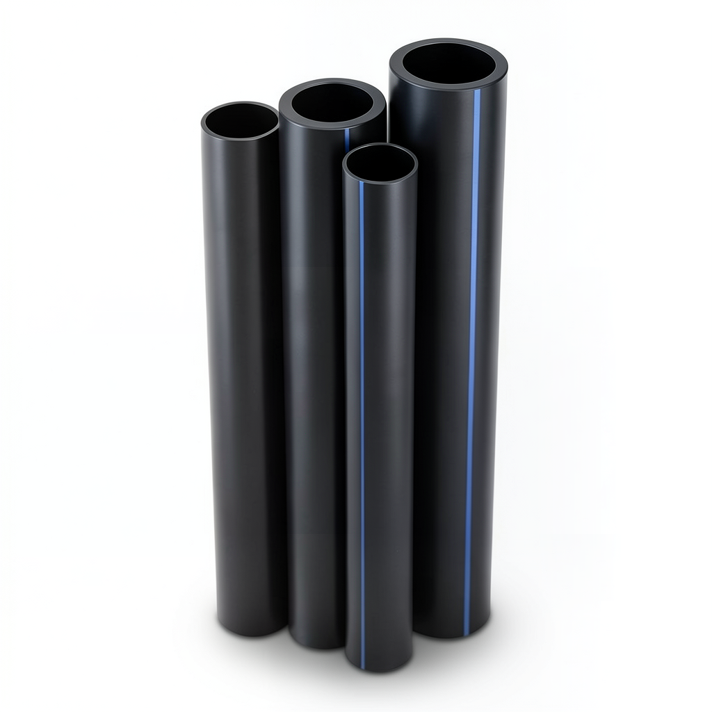 مواسير HDPE بولي ايثيلين عالي الكثافة PE 80 ضغط 4.8 بار قطر خارجي 200 مم سمك 11.4 مم لون أسود