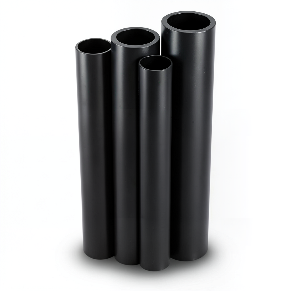 مواسير HDPE بولي ايثيلين عالي الكثافة PE 80 ضغط 4.8 بار قطر خارجي 200 مم سمك 11.4 مم لون أسود