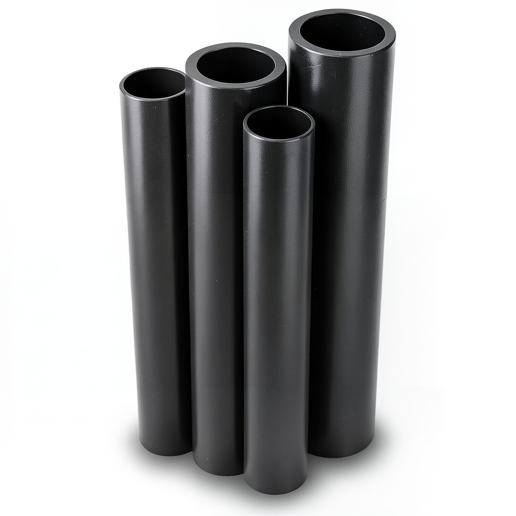 مواسير HDPE بولي ايثيلين عالي الكثافة PE 80 ضغط 4.8 بار قطر خارجي 200 مم سمك 11.4 مم لون أسود