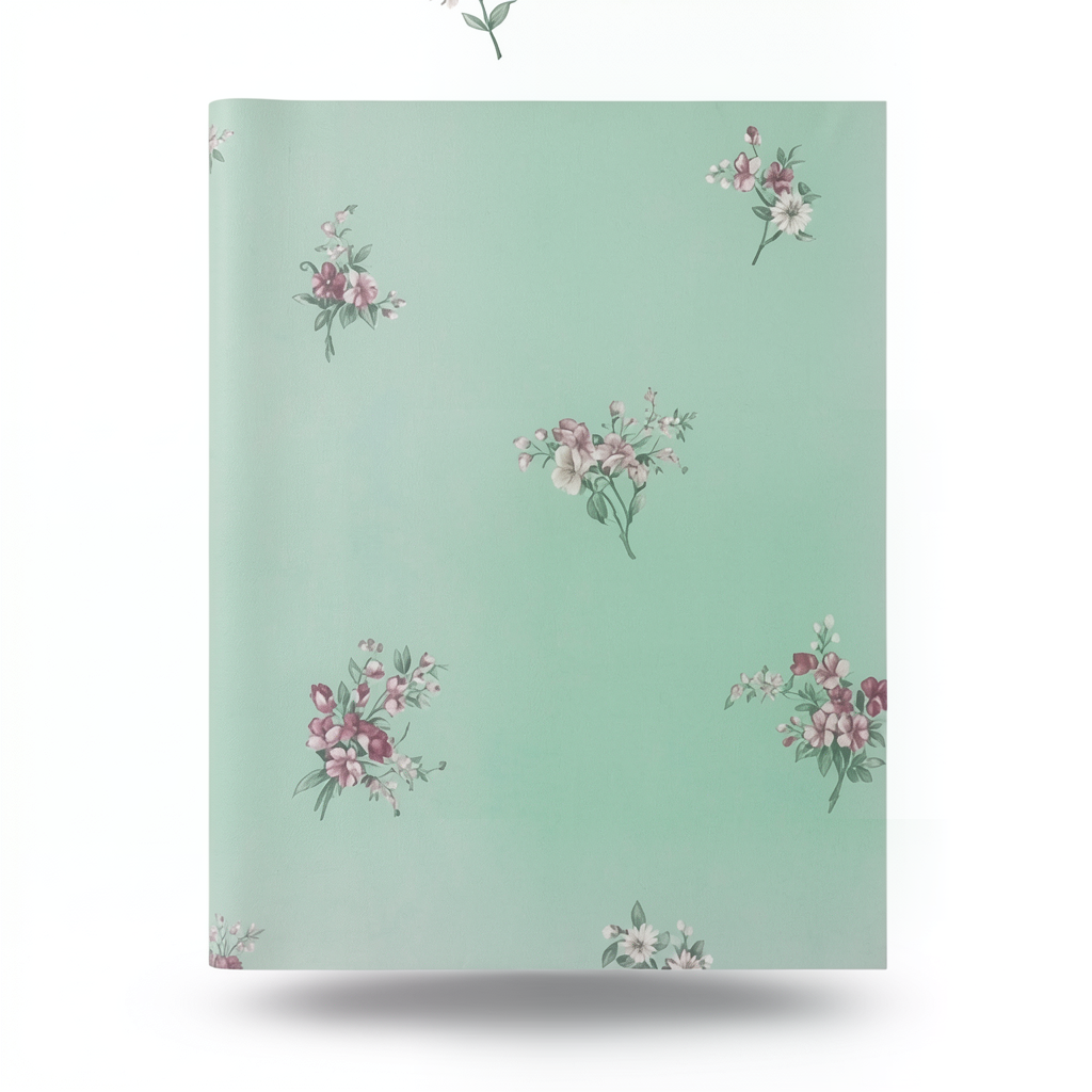 Floral Wallpaper 15.6m×106cm Green with Pink