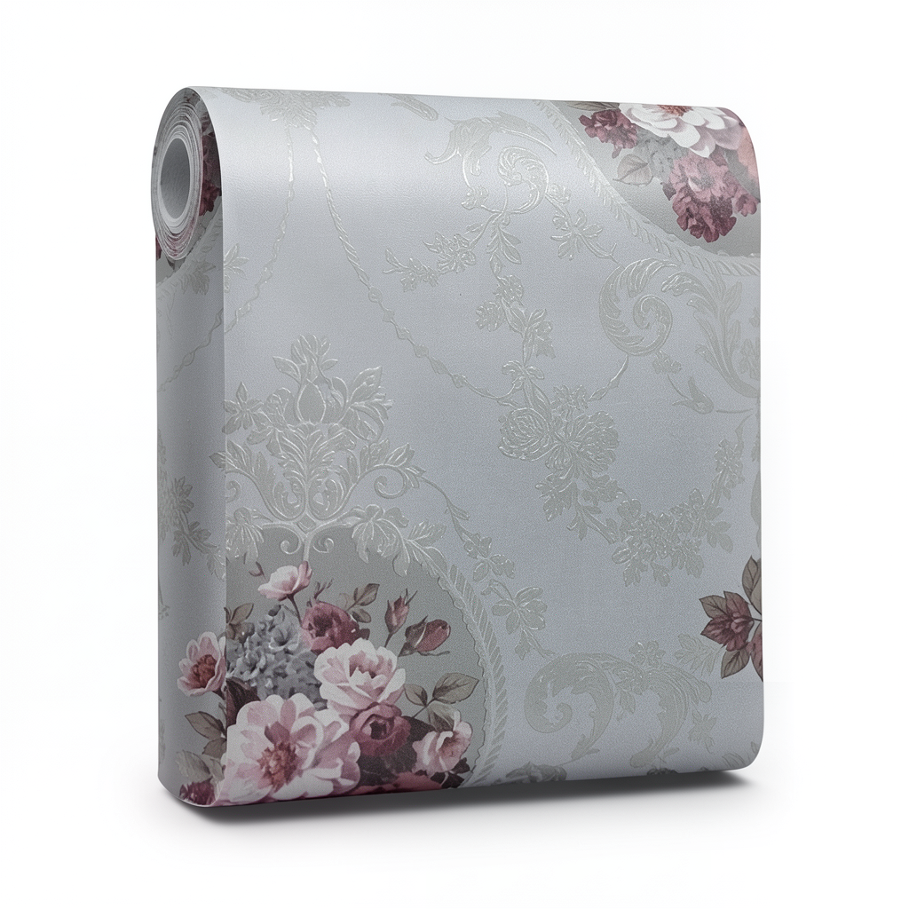 Floral Wallpaper Vinyl Wrap 15.6m x 106cm Gray White Red