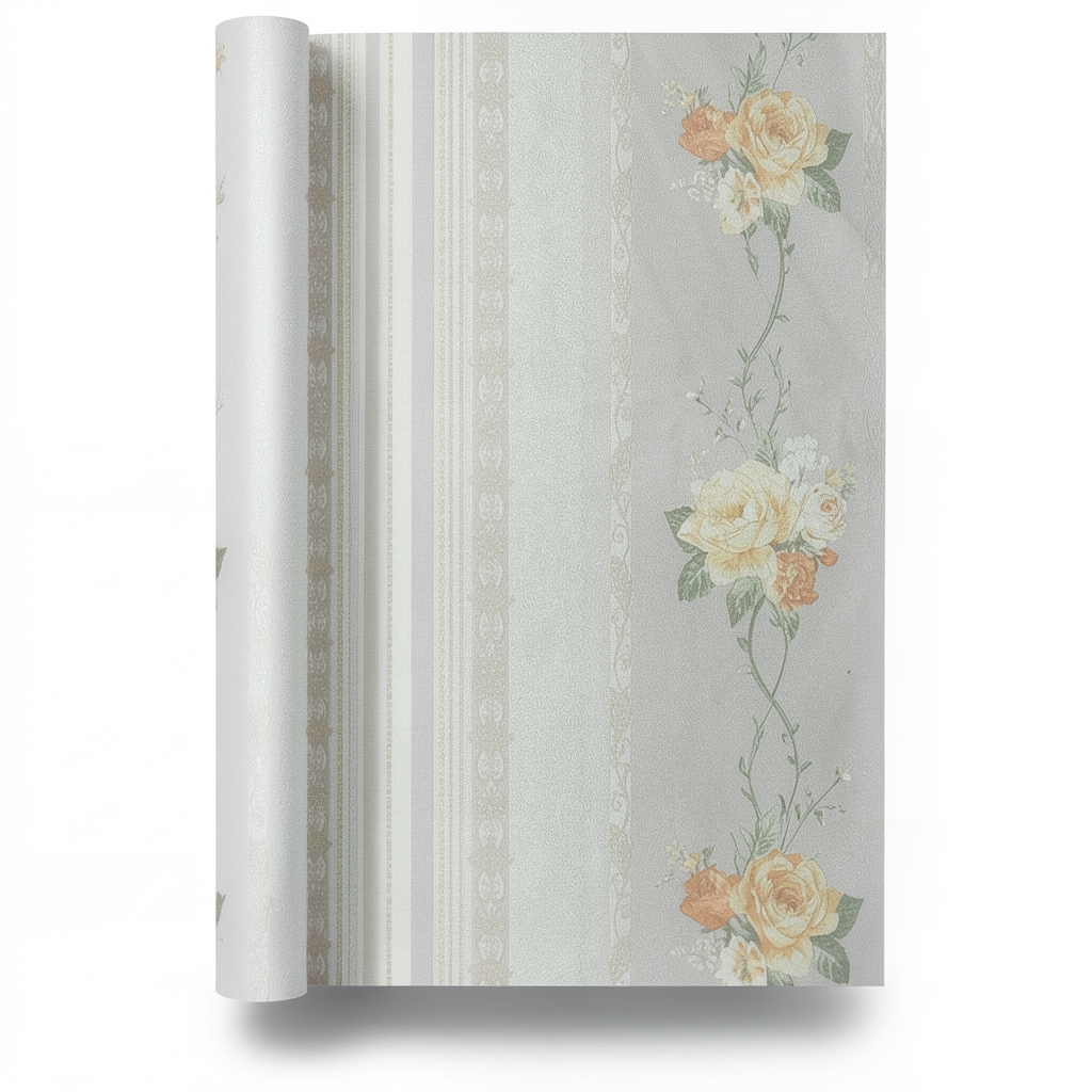 Floral Wallpaper Vinyl Wrap 15.6m x 106cm Gray with Yellow on Green
