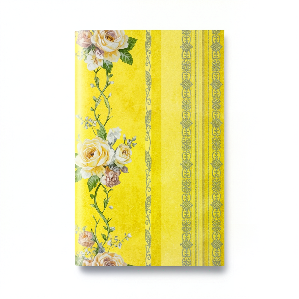 Floral Wallpaper Vinyl Wrap 15.6m x 106cm Yellow with Green and Grey
