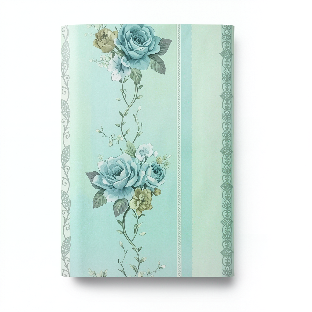 Floral Wallpaper 15.6m×106cm Green, Cyan and Grey