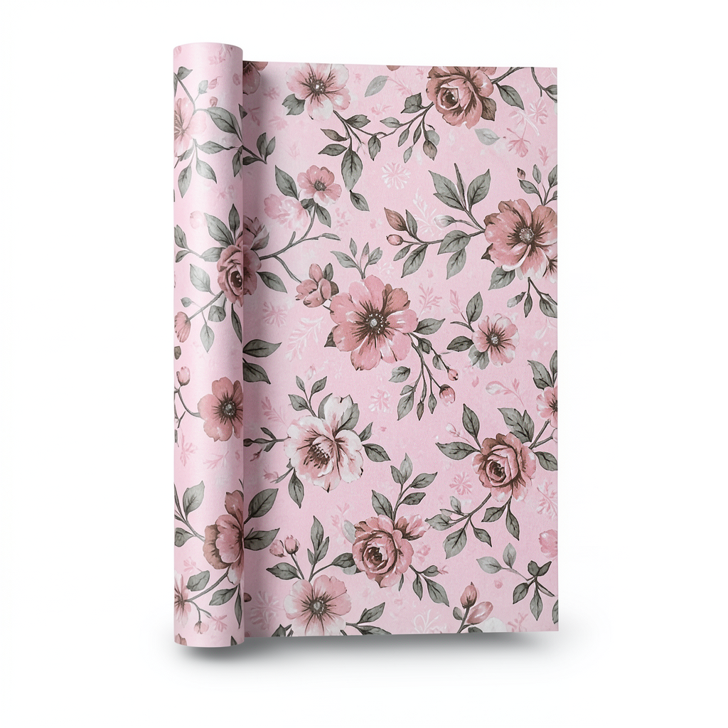 Floral Wallpaper 15.6m×106cm Pink with Brown and Gray