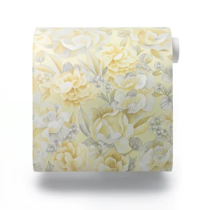 Floral Wallpaper 15.6m×106cm Yellow and Gray