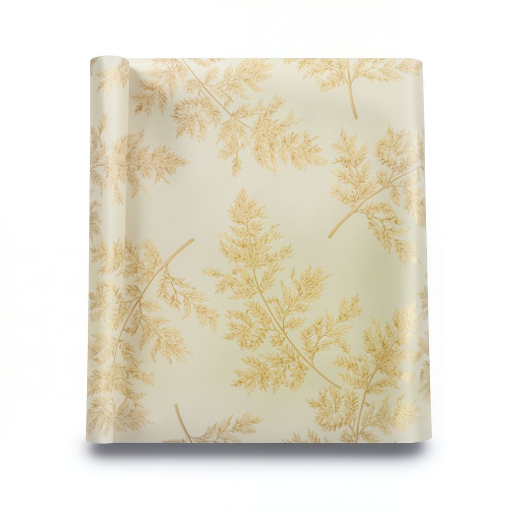 Leaf Patterned Wallpaper 15.6m x 106cm Floral Gold & Beige