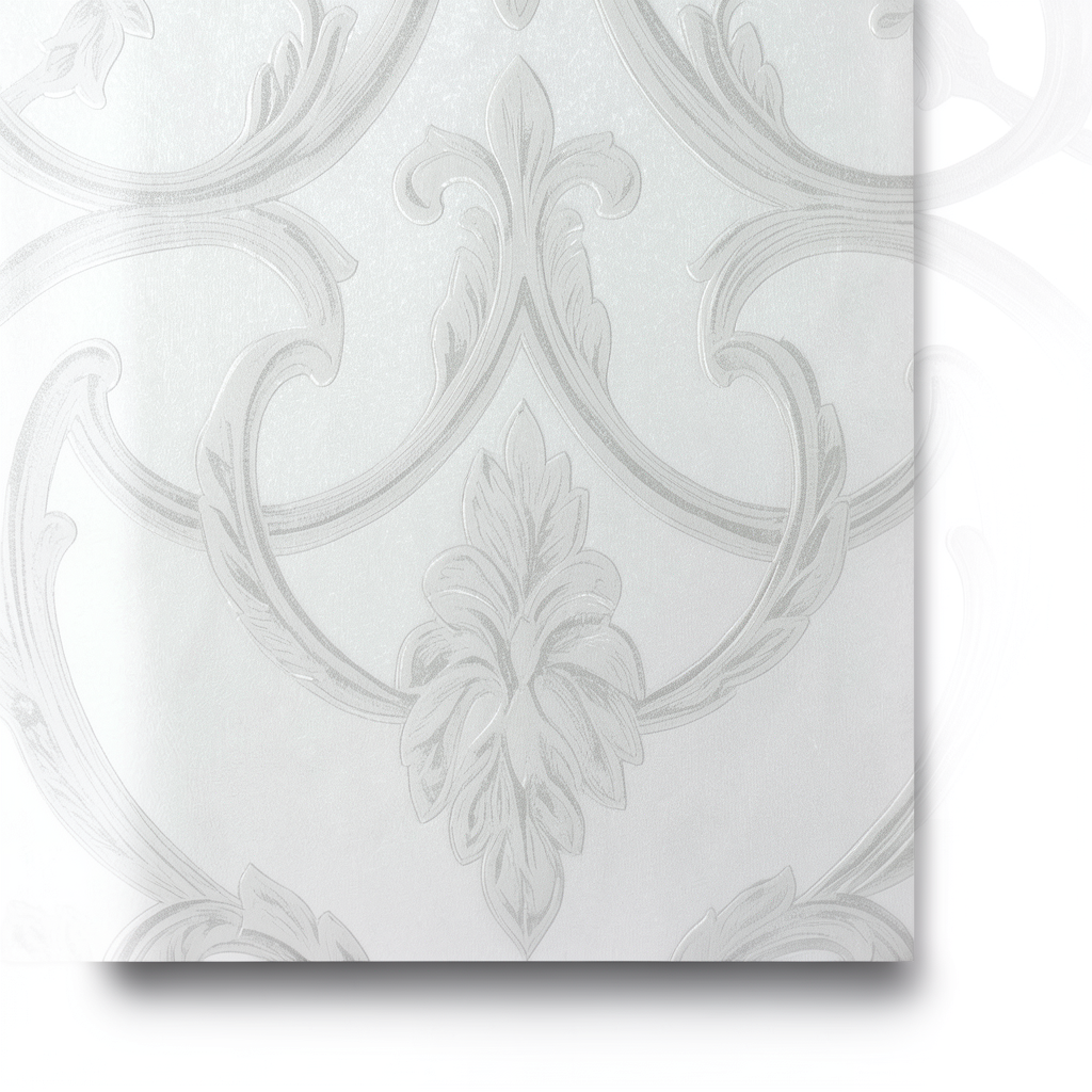 Leaf Patterned Wallpaper 15.6m x 106cm Silver Sand