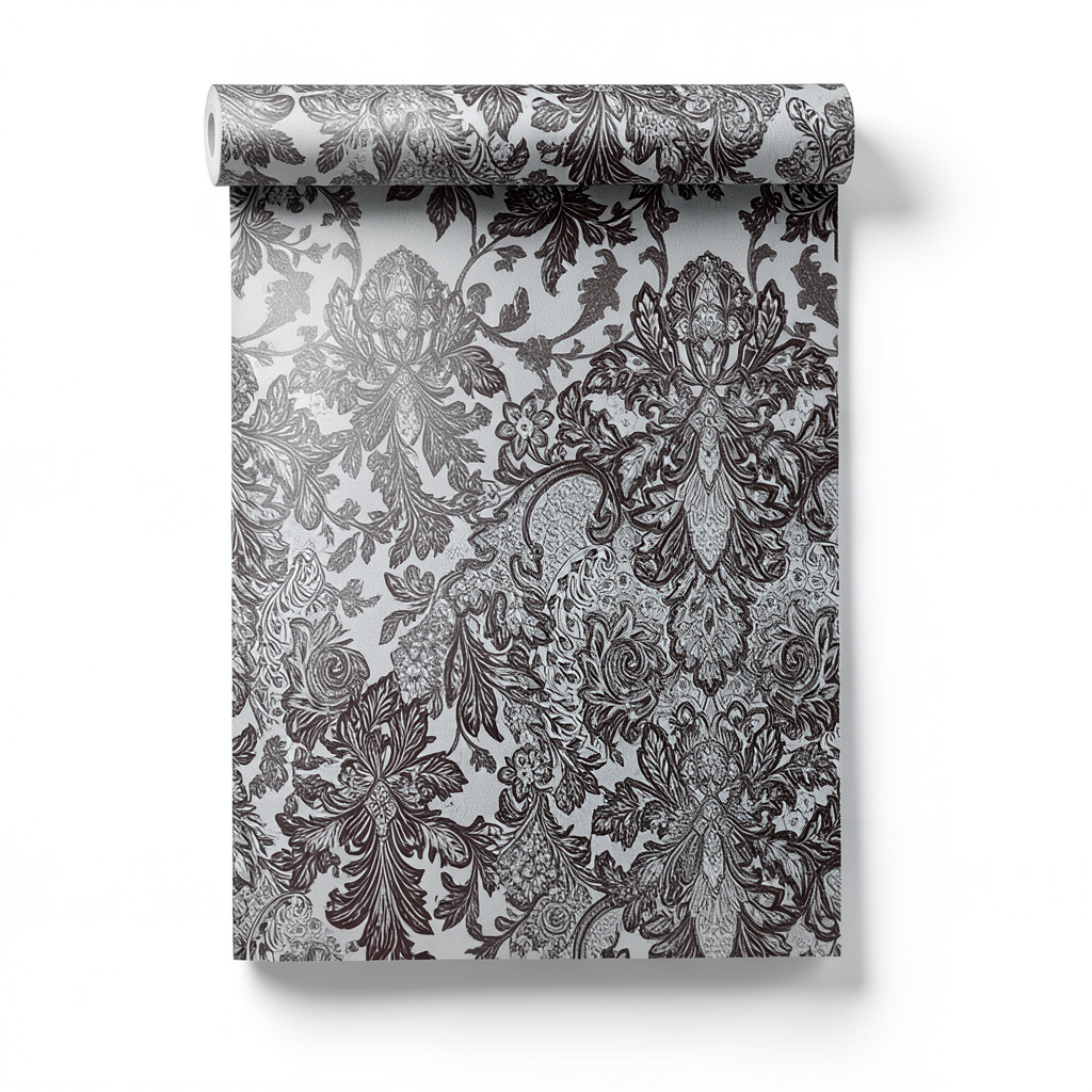 Leaf Patterned Wallpaper 15.6m x 106cm Dark Brown Light Gray