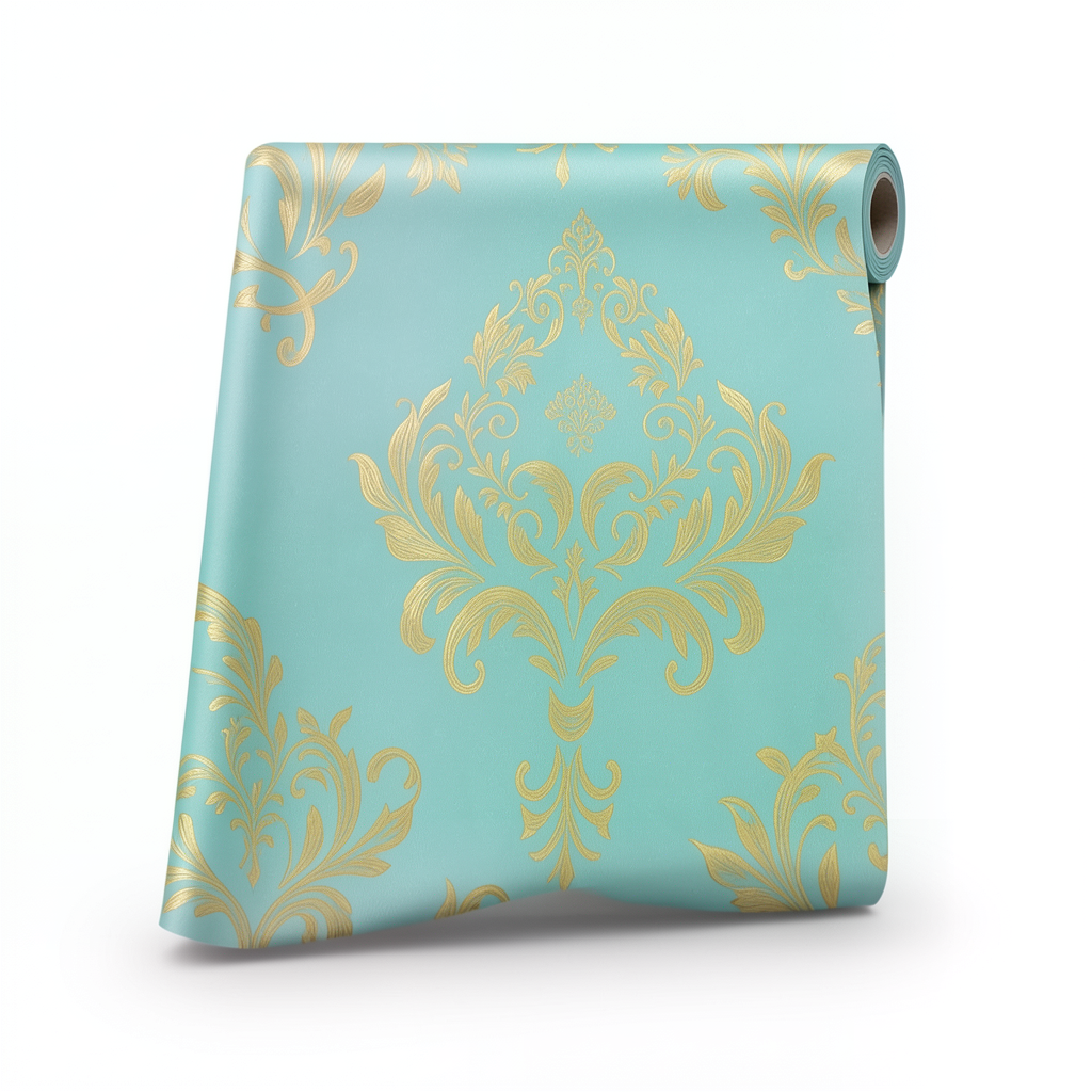 Tree-Patterned Wallpaper Vinyl Cover 15.6m x 106cm Golden Cyan