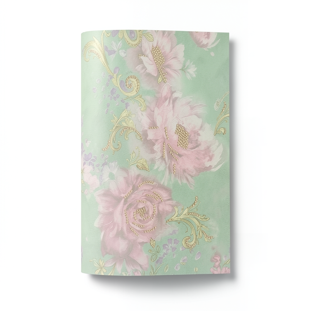 Italian Wall Decoration 10m x 0.73m Green with Pink, Model 24109