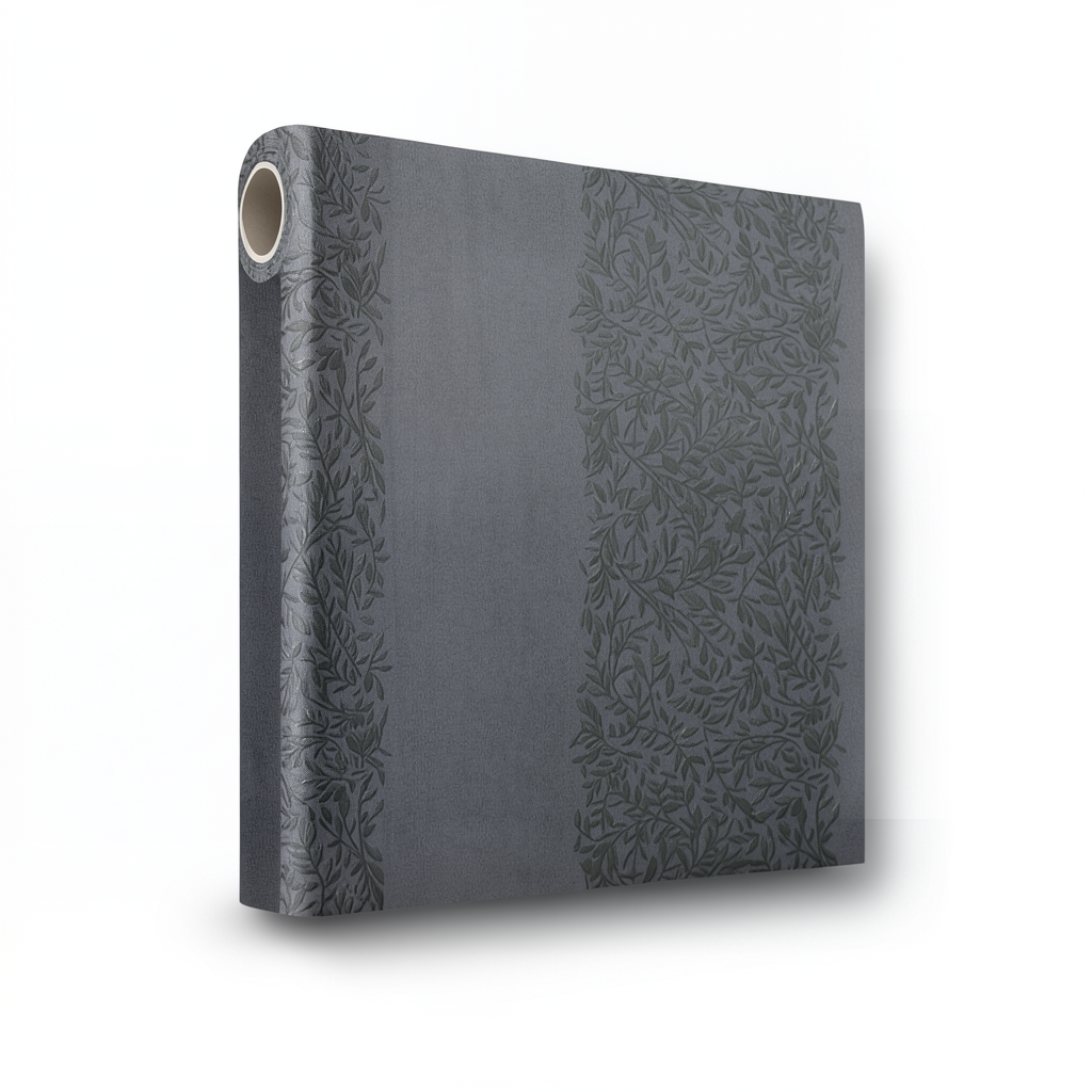 Leaf-Patterned Wallpaper Vinyl Cover 15.6m x 106cm Dark Gray