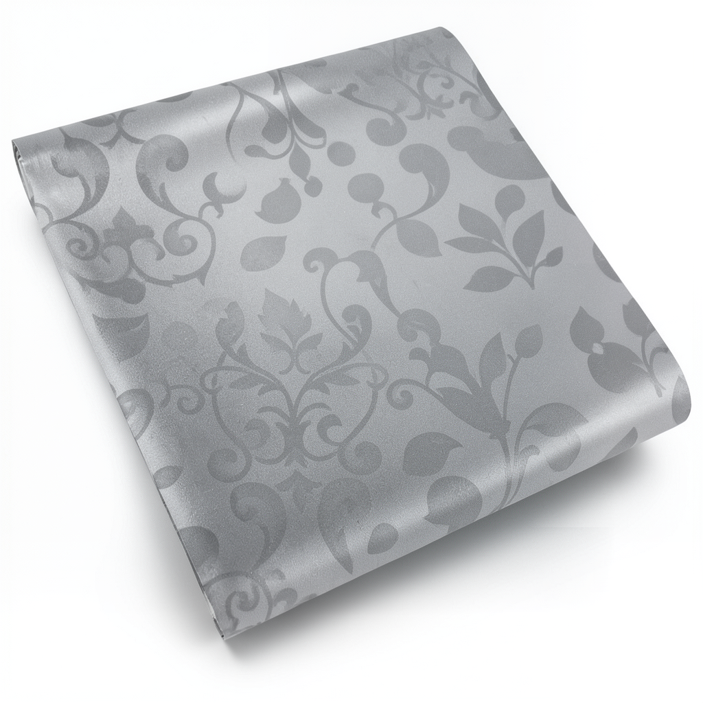 Leaf-Patterned Wallpaper Vinyl Cover 15.6m x 106cm Gray