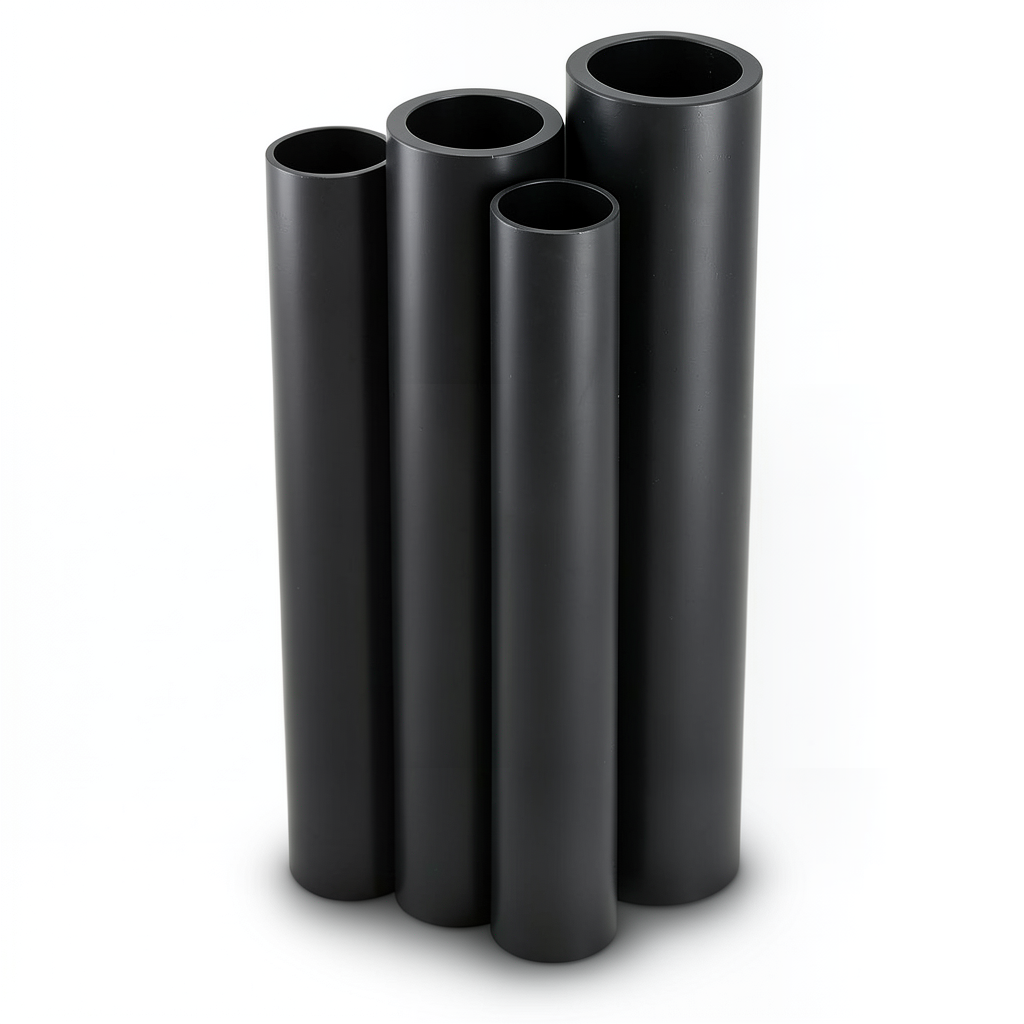أنابيب HDPE PE 100 ضغط اسمي 6 بار قطر خارجي 560 مم سمك 21.4 مم أسود