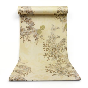 Floral Wall Covering 15.6m x 106cm Gold with Brown and Gray