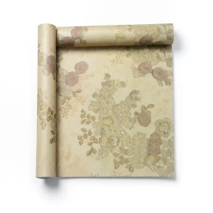 Floral Wall Decoration 15.6m x 106cm Gold Brown Beige