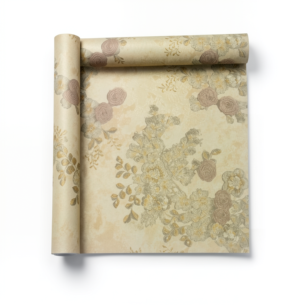 Floral Wall Decoration 15.6m x 106cm Gold Brown Beige