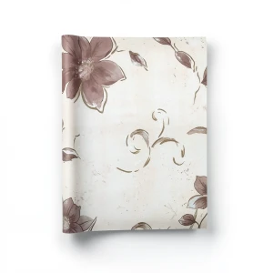 Floral Wall Decoration 10m x 53cm Brown on White and Beige