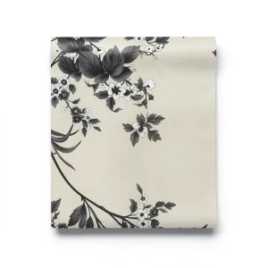 Floral Wallpaper 10m × 53cm Black on Beige, Roll