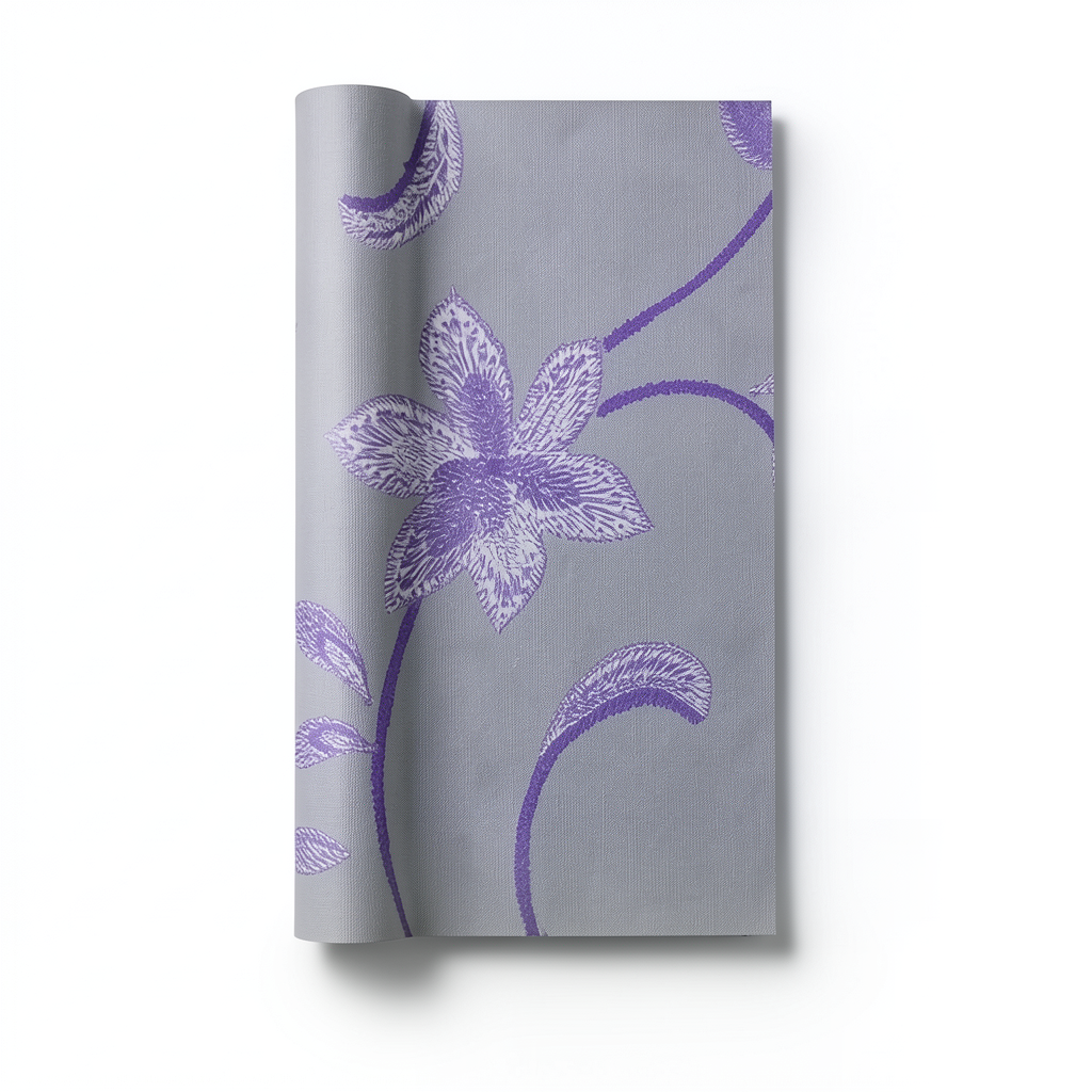 Wallpaper Floral Design 10m×53cm Purple and Grey