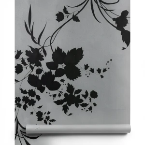 Wallpaper Floral Design 10m×53cm Black with Grey