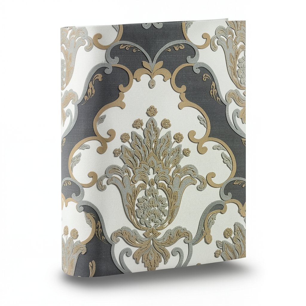 Classic Wallpaper Dark Gray with Beige, Size 10m×1.06m, Model 83005