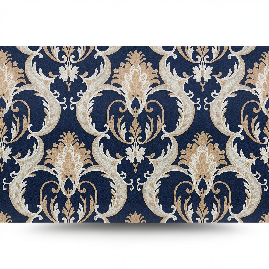 Italian Wallpaper Navy Blue with Beige, 10m x 1.06m, Model 82004
