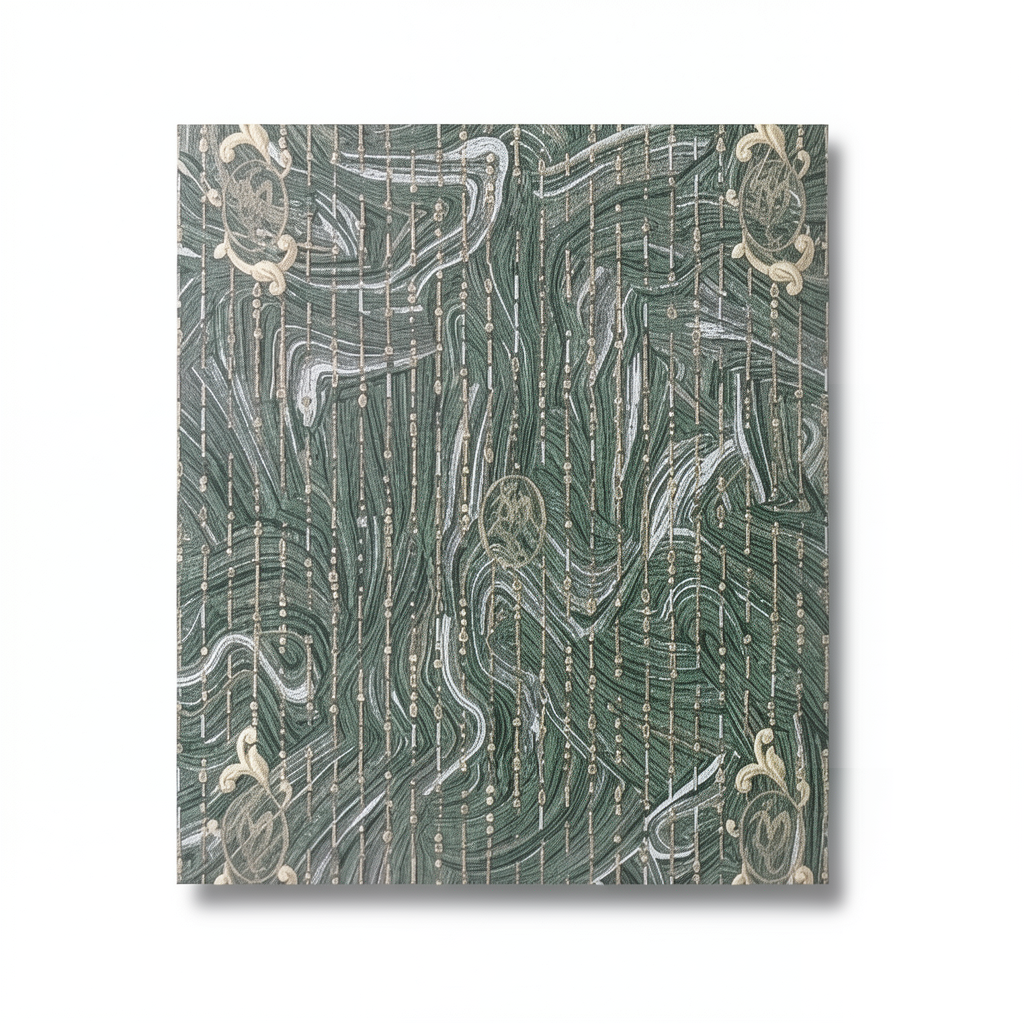 Patterned Wall Covering 10m x 1.06m Gray on Green, Model 84028
