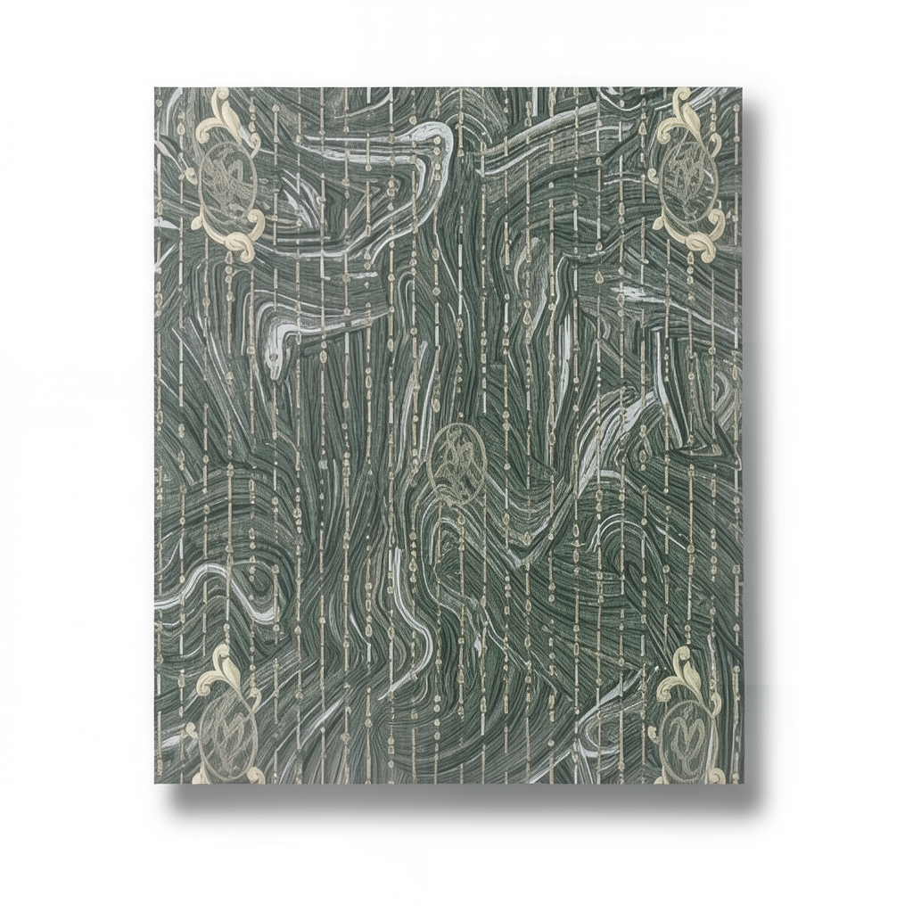 Patterned Wall Covering 10m x 1.06m Gray on Green, Model 84028