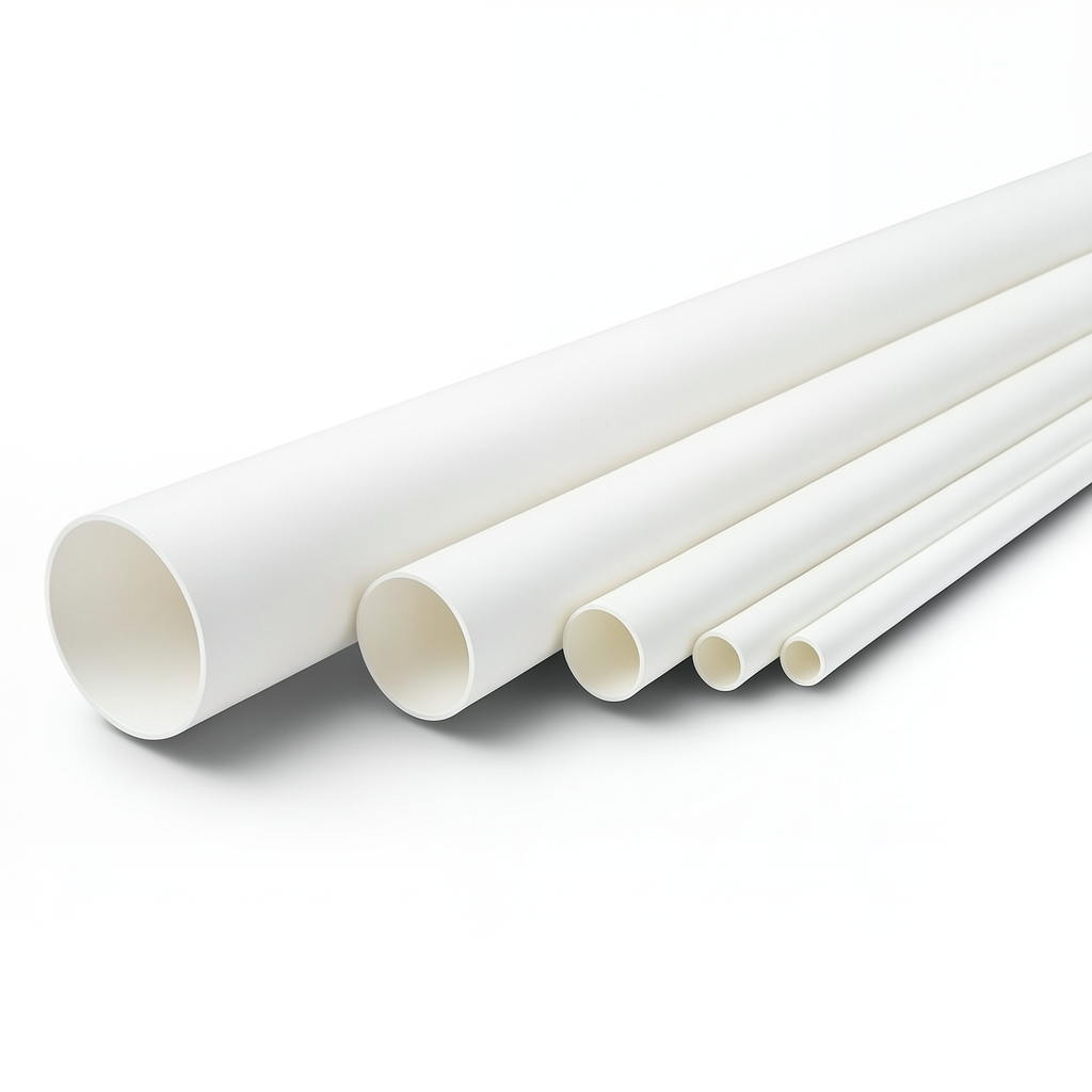 مواسير UPVC الوطني ضغط 40 مقاس ½ 2 إنش سمك 5.16 مم وزن 1.57 كجم/م أبيض